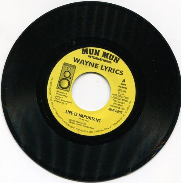 7-дюймовая пластинка WAYNE LYRICS Life Is Important MMI0005 Mun Mun Interna UK Reggae Ska Dub Б/у