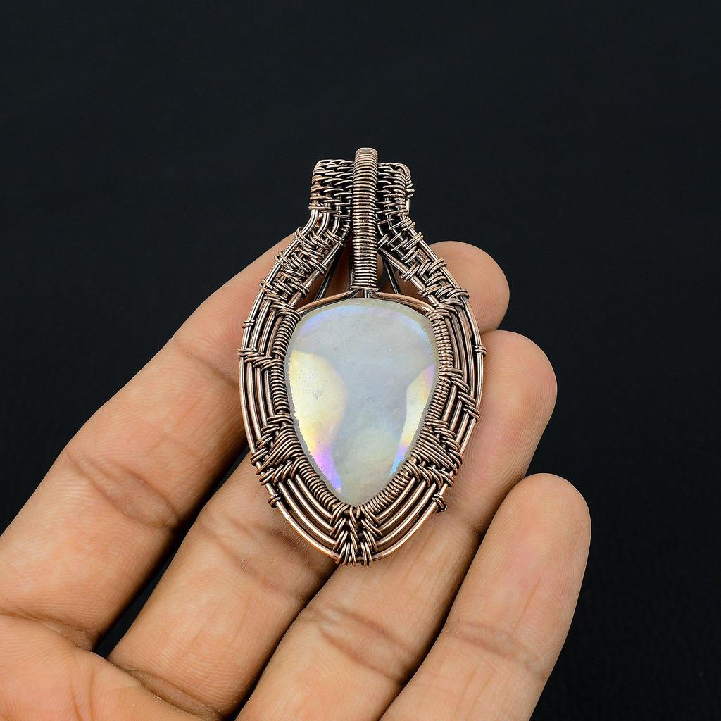 Moonstone 999 Copper Wire Wrapped Pendant, Handmade Gemstone Pendant, Gift For Mom Antique Jewelry