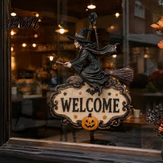 Creative Gift for Friends Halloween Wooden Welcome Sign, Spooky Skull Frog Crow Witch Door Hanger, Realistic Skeleton Sign 2D Wall Hanging Home Party