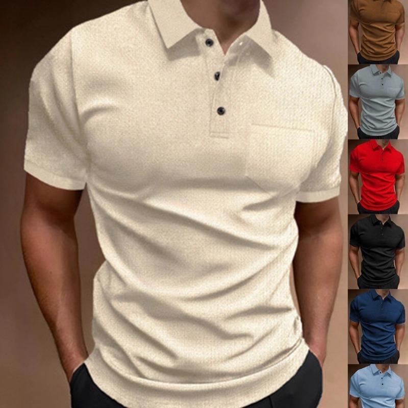 Men S Short Sleeve Polo Shirt Button Pocket Loose Summer Top