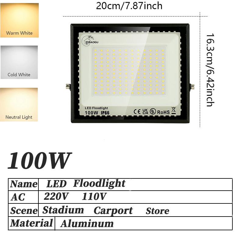 LED Floodlight Spotlight 10/20/30/50/100/150/200/300W Outdoor Lighting  Waterproof Garage Gym Street Gate Wall Lamps AC220/110V