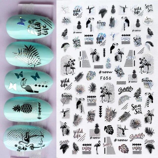 Lily Flower Geometric 3D Nail Stickers Maple Leaves Lines Nail Art Adhesive Sliders Red Berries Decals Decoration PPSTZ-SJ027