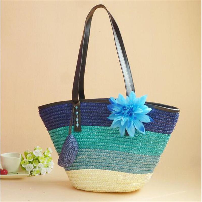 Женская вязанная соломенная сумочка