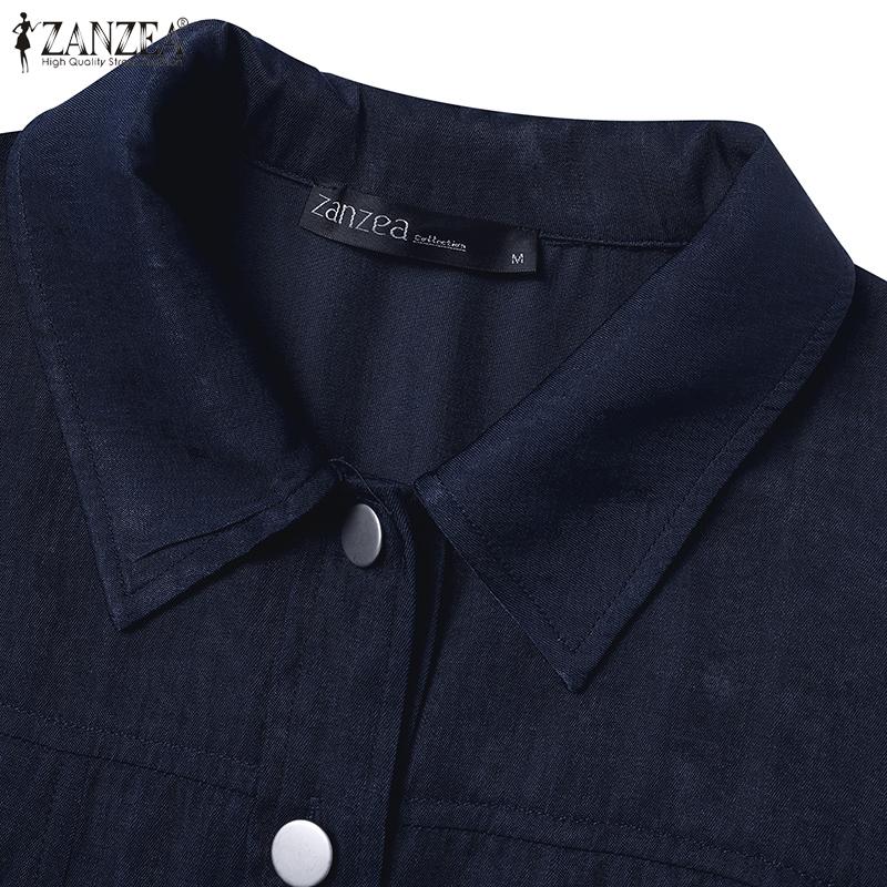 ZANZEA Женская повседневная блузка с отложным воротником и длинным рукавом