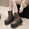 Winter Goth Platform Mid-Calf Boots 2024 Autumn 9CM Leather High Heels Motorcycle Shoes Women Chunky Punk Sneakers Chelsea Boot