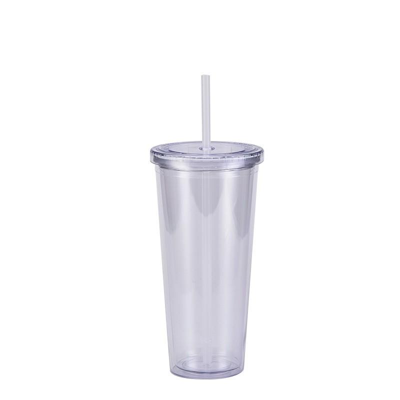 700ml Straw Cup, Simple Summer Juice Beverage Cup, Household Transparent Double-layer Plastic Cup