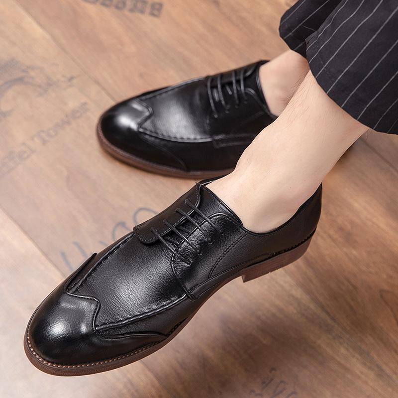 Мужские туфли деловые повседневные кожаные туфли больших размеров мужские в британском стиле корейская версия трендовые туфли с гравировкой Brock