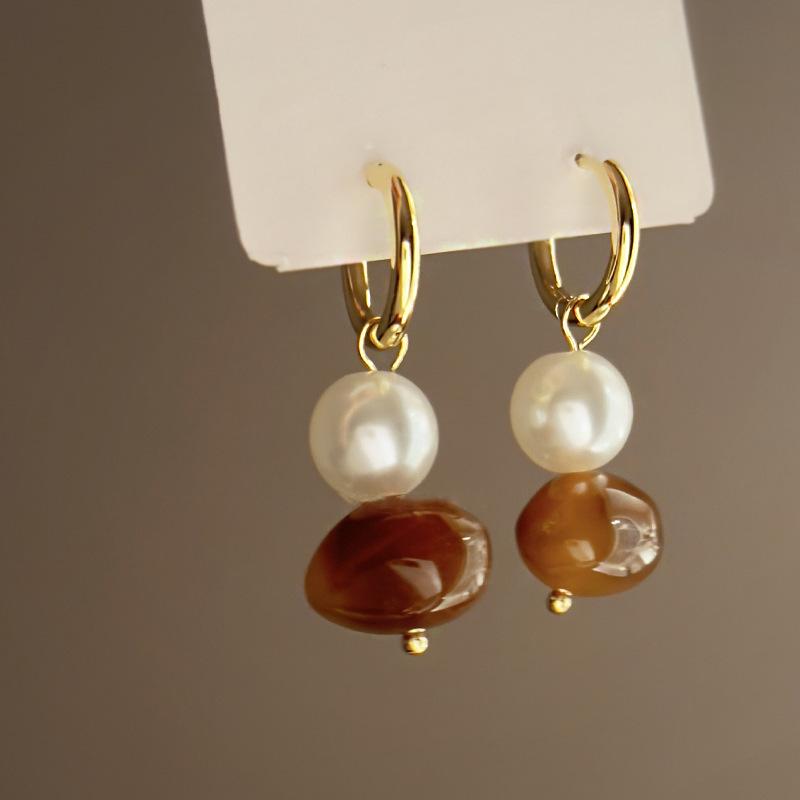 Maillard Style Coffee Colored Geometric Flower Heart Earrings Fashionable Temperament Earrings Retro High-end Earrings