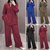2 шт./компл. Женский костюм топ и брюки с круглым вырезом, полуоднобортный, с длинными рукавами