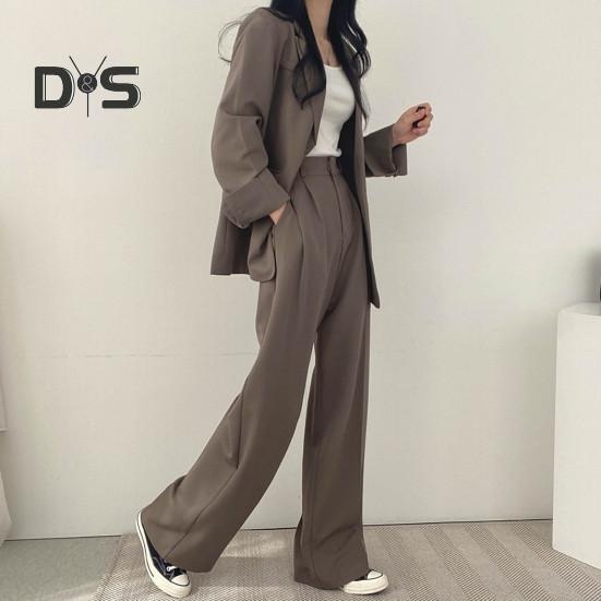 Женский комплект из 2 шт./компл., пальто, брюки, деловой стиль, однобортный кардиган с длинным рукавом и воротником-стойкой, высокая талия, широкие штаны, однотонный цвет