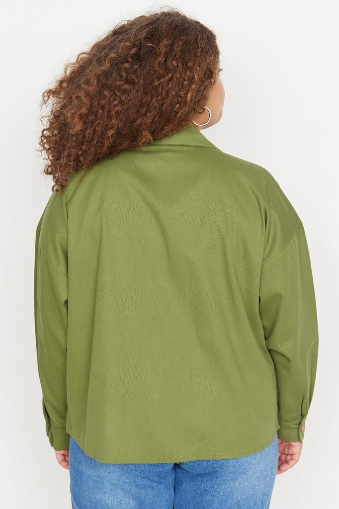 Women's Style Plus Size Shirt Khaki Color Pocket Detailed Shirt