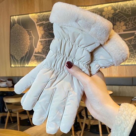 Женские водонепроницаемые лыжные перчатки, ветрозащитные, с флисовой подкладкой, термоперчатки с сенсорным экраном, зимние теплые перчатки с пушистыми манжетами для сноубординга, пеших прогулок, катания на снегоходах