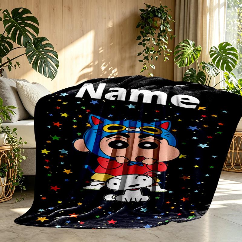Custom Name Personalized Crayon Shin Print Blanket, Home Decor, Bedroom, Sofa, Camping, Couch, Gifts for Birthday ChristmasEnthusiasts