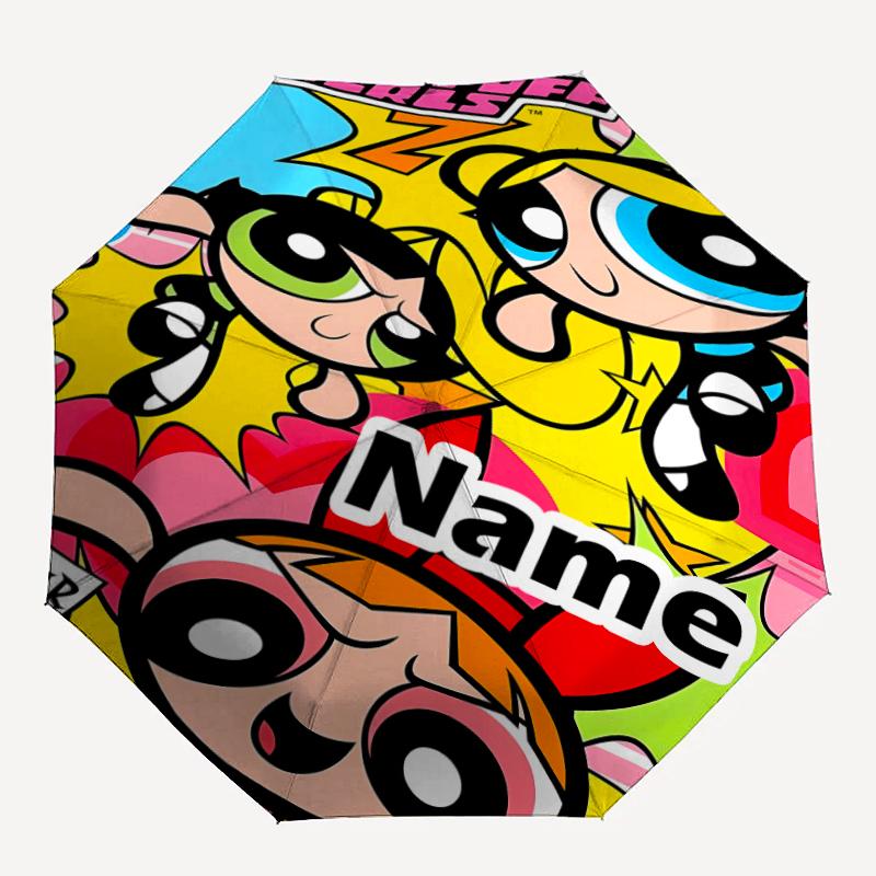 Personalized Name The Powerpuff Girls Print Umbrella - Automatic Open/Close, Eight-Rib Durable Frame, Automatic Folding Umbrella
