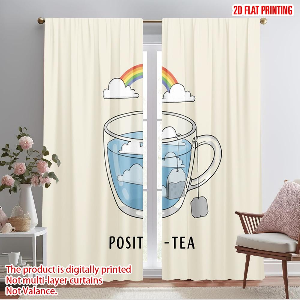 2 шт. 2D плоская печать Занавески для окон Positivitea Радужные облака Кружка Полиэстер Без электричества Праздничный праздник Идеально для