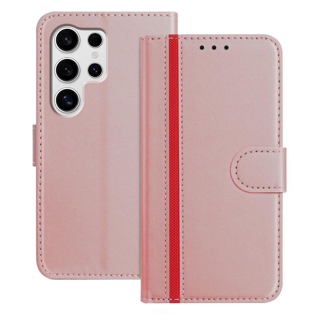 For Samsung Galaxy S25 Ultra Phone Cases Wallet Stand Color Splicing Leather Cover with Magnetic Clasp
