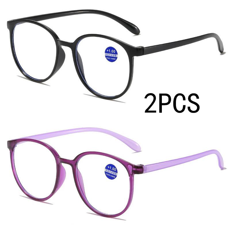 2Pcs Anti-Blue Light Reading Glasses Men Women Round Frame Prescription Eyeglasses Male Female Reading Glasses +1.0+1.5 To 4.0