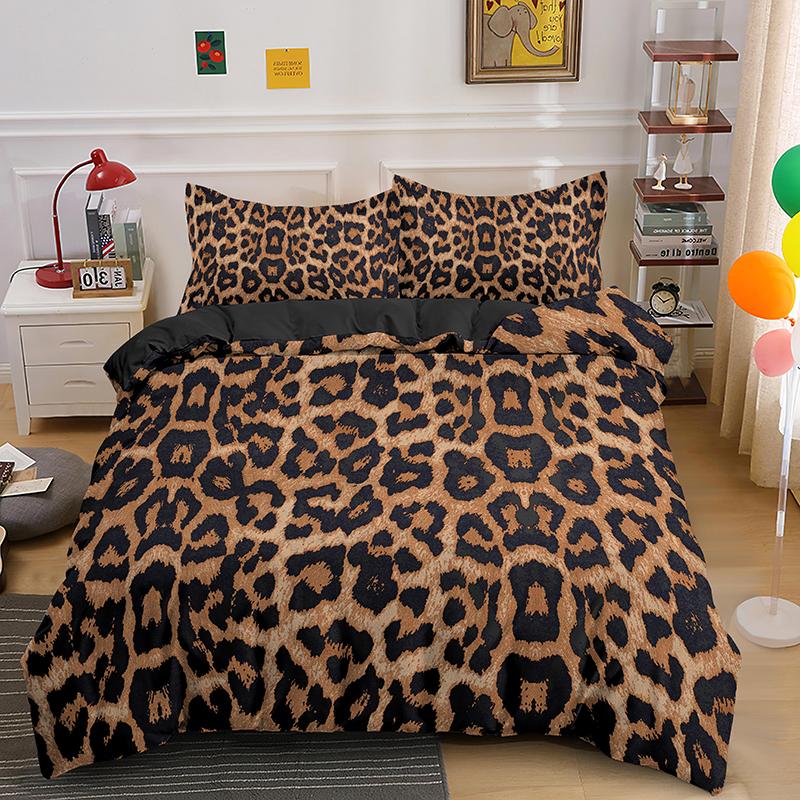 Leopard Print King Queen Duvet Cover Brown Cheetah Skin Pattern Bedding Set For Teens Girl Women Leopard 2/3pcs Soft Quilt Cover