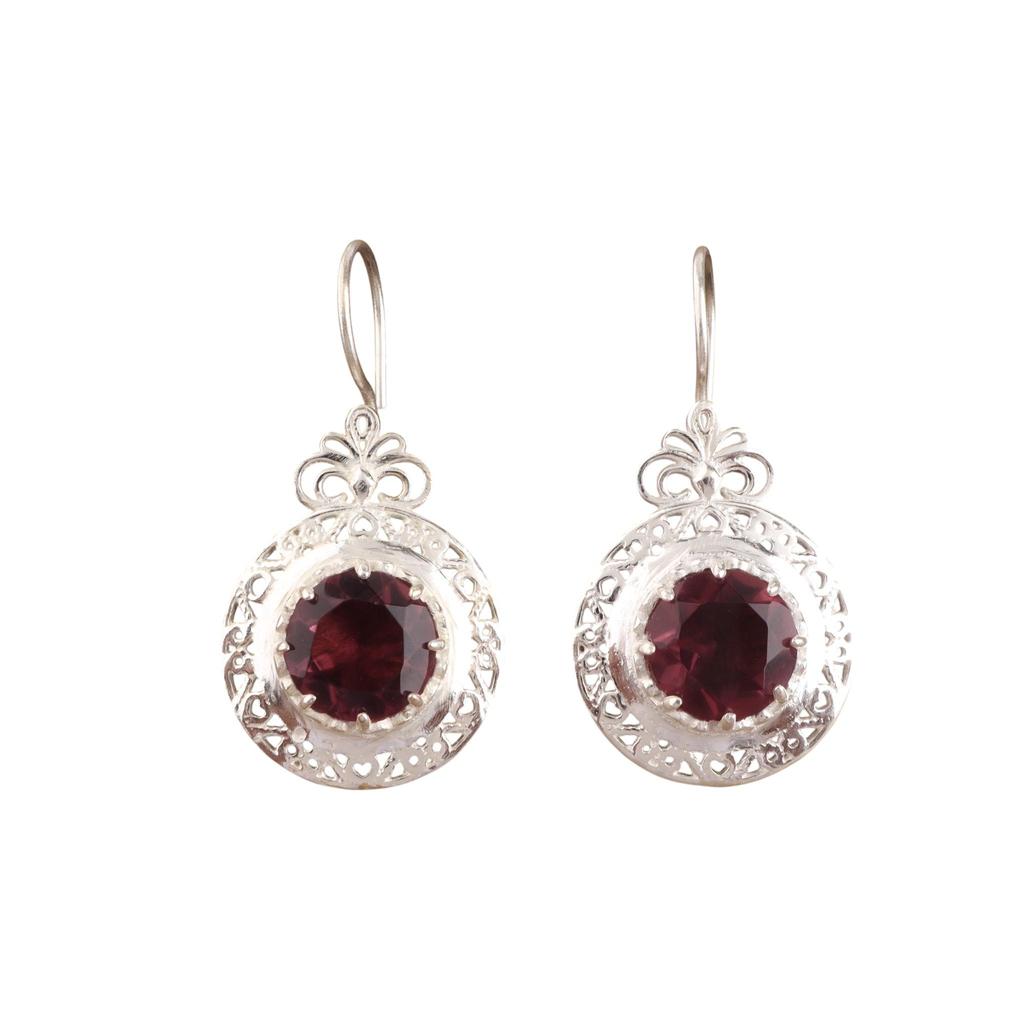 Rhodolite Gemstone Silver Earring 1.5", 925 Sterling Silver Jewelry, June Birthmonth Gift, Rhodolite Dangle Earring, Birthday Gift CE-25-4