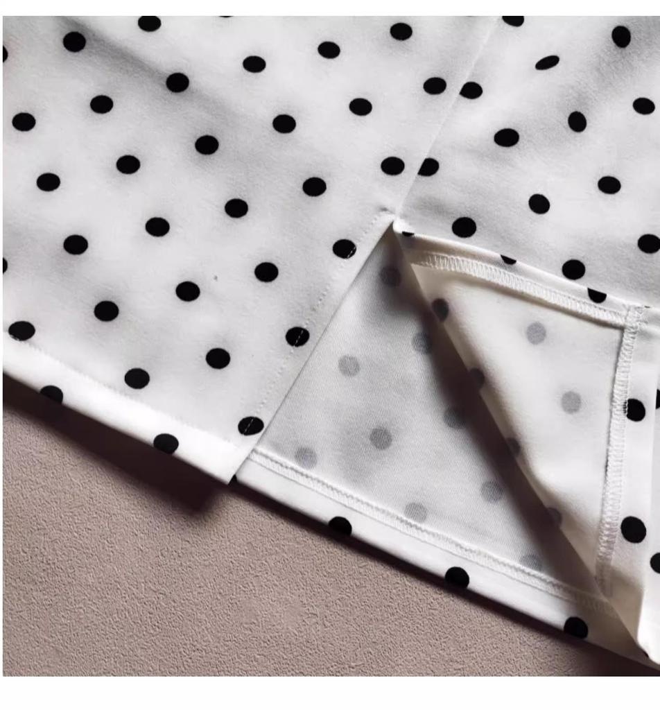 Ретро Юбка-миди в горошек с высокой талией для женщин - Элегантная облегающая стройнящая с разрезом