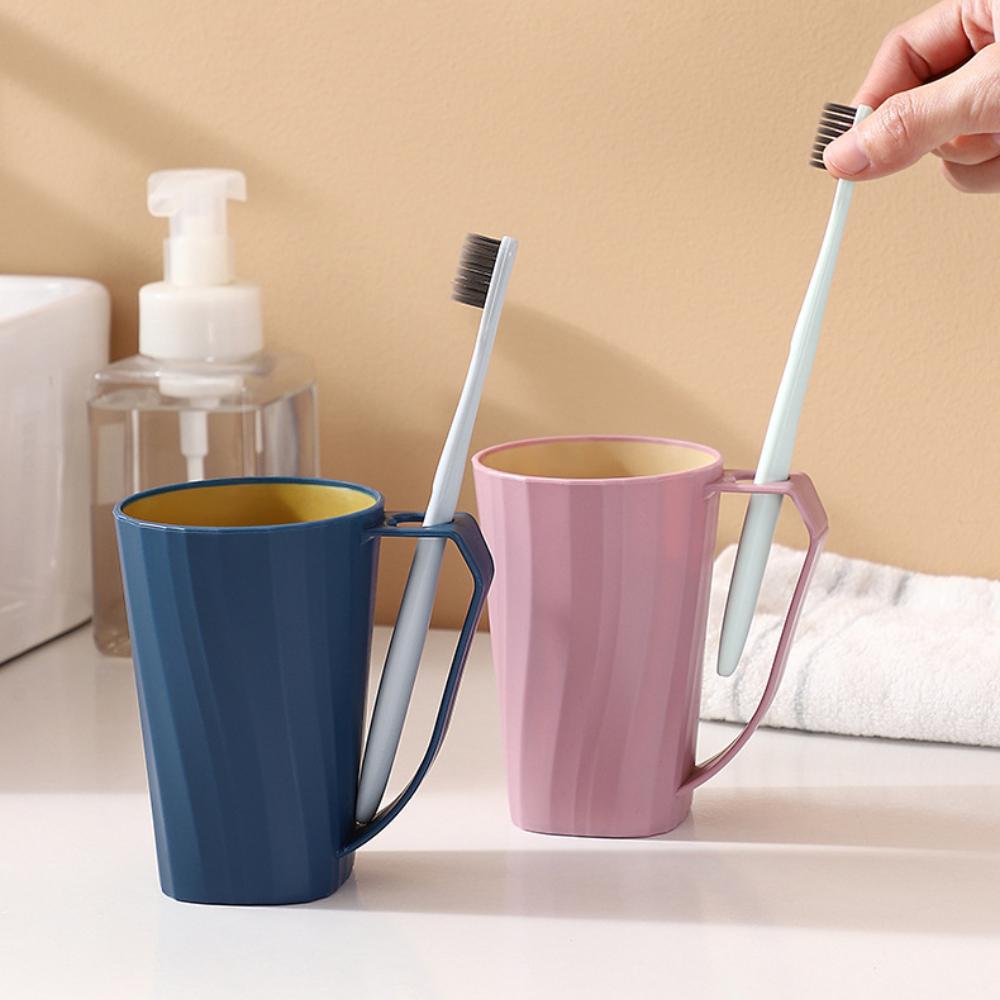 Портативный стакан для полоскания рта с ручкой, держатель для зубной щетки, однотонный двухслойный утолщенный стакан для зубной щетки, простые бытовые стаканчики