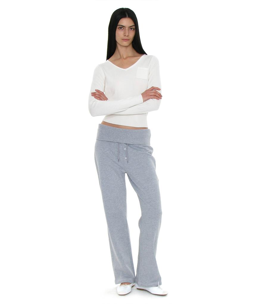 PARTIMENTO WOMEN Pwc V-Neck Pocket Pointed Wide Rib Knit_Ivory