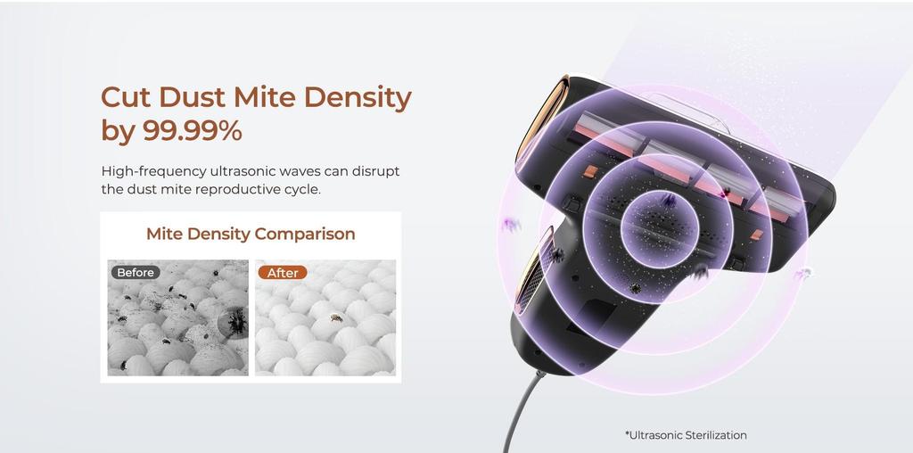 JIGOO T600 Пылесос для матраса-кровати с двойной чашкой - удаление пылевых клещей на 99,99% с системой диффузии аромата