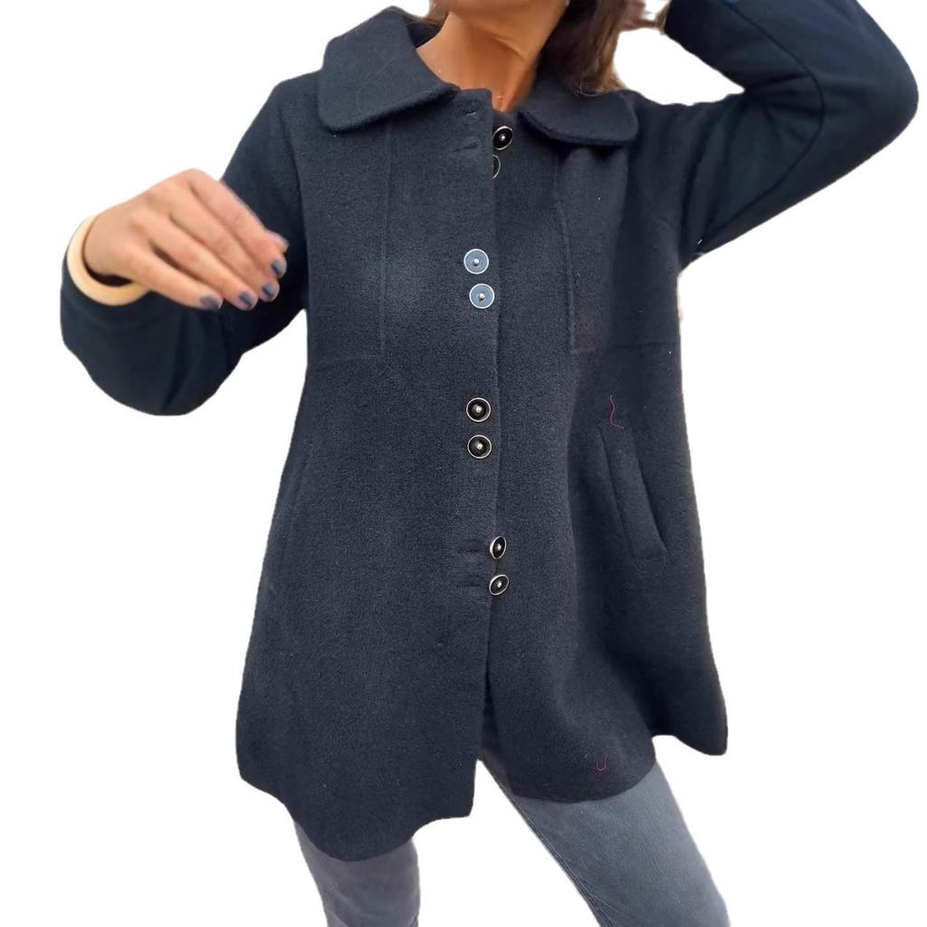 Женское осенне-зимнее повседневное однобортное шерстяное пальто с отложным воротником
