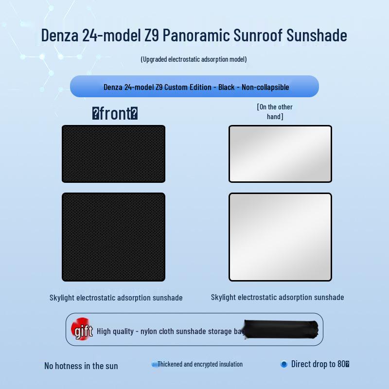 Denza Z9GT 2024 Электростатическая шторка на крышу: Блокиратор тепла и света, Защита приватности и от УФ-лучей.