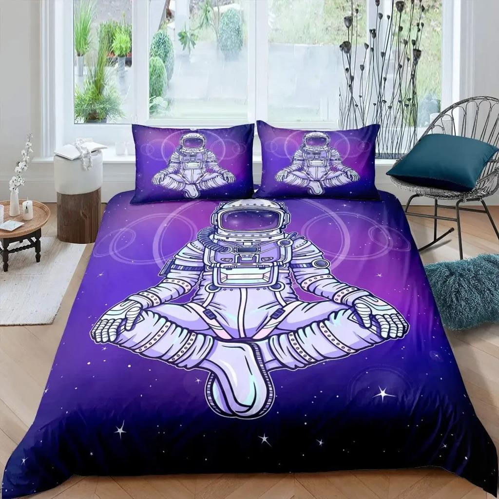 Astronaut Duvet Cover Set Astronaut Playing Guitar Bedding Set Teen Boys Kids Galaxy Stars Outer Space Polyester Comforter Cover