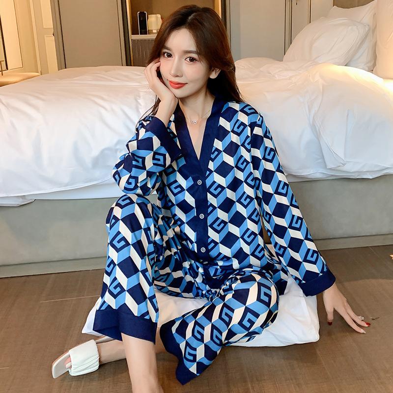 Spring Autumn Comfortable Letter Pattern Women Pyjamas Home Suit Fashion Thin Long Sleeve Set Pajamas
