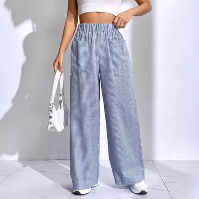 Женские брюки с эластичной талией, средней посадкой, широкие длинные брюки с карманами, клетчатый принт, удобные повседневные брюки