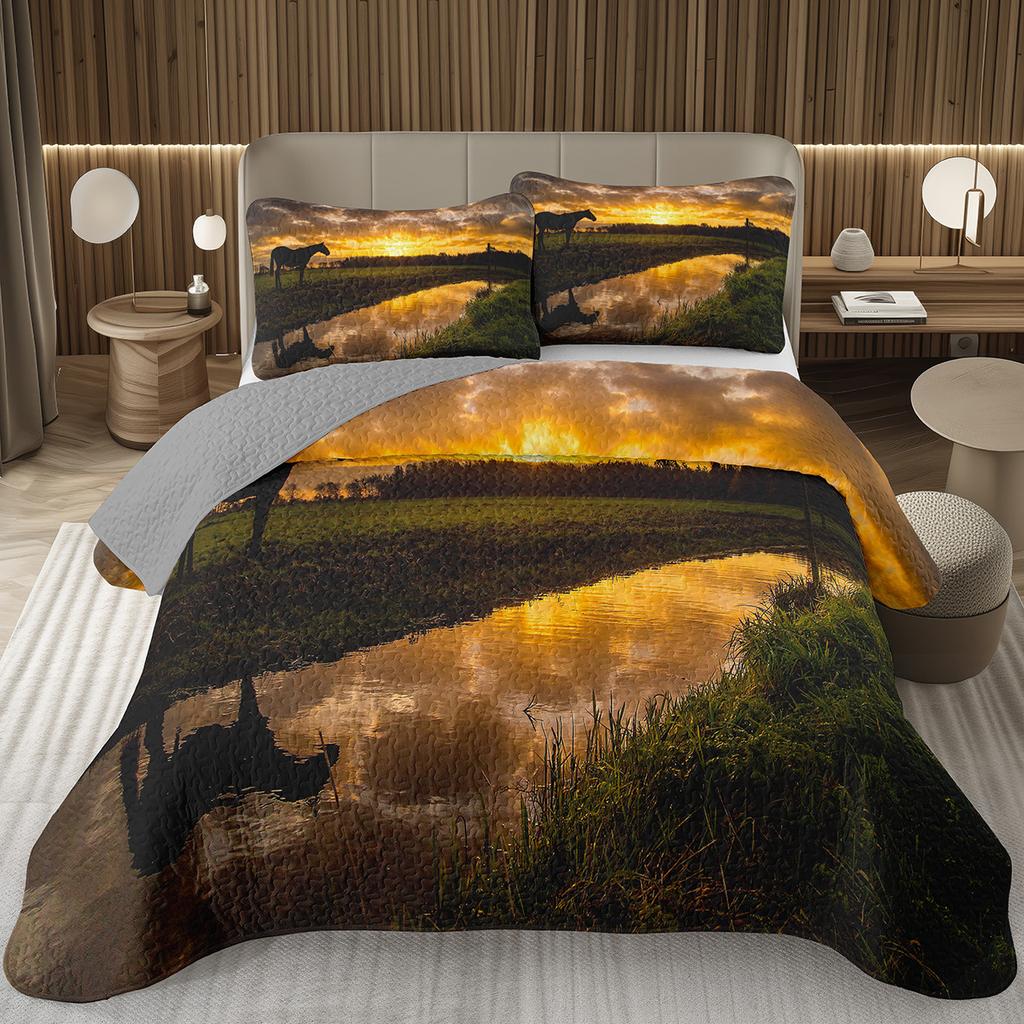 Покрывало Wild Horse Queen/Full с узором скачущих лошадей, стеганый комплект постельного белья, комплект покрывала с фермерскими животными, реверсивное, в деревенском стиле