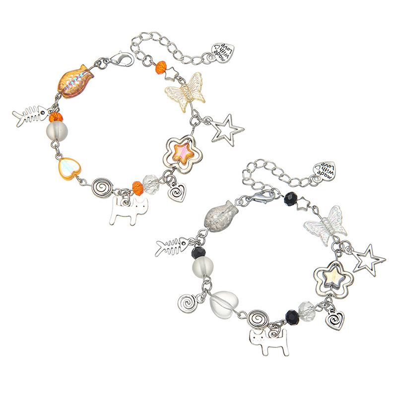 2 шт. Y2K Sun Moon Cat Charms Парные браслеты Панк Универсальный браслет из бисера Милая крутая цепочка на запястье для друзей Подарок