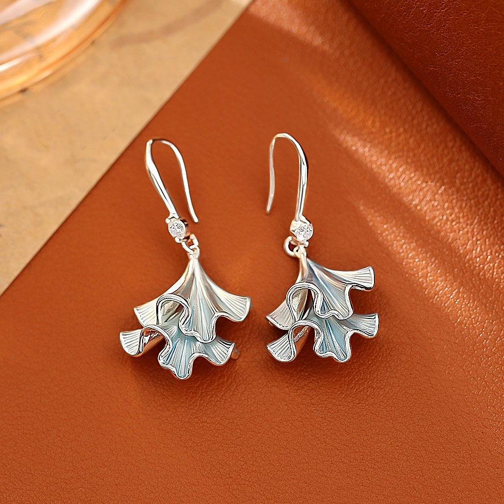 Synthetic Rhinestone Ginkgo Ear Pendant Double-layer Sweet Earrings Jewelry Ginkgo Earrings  Party