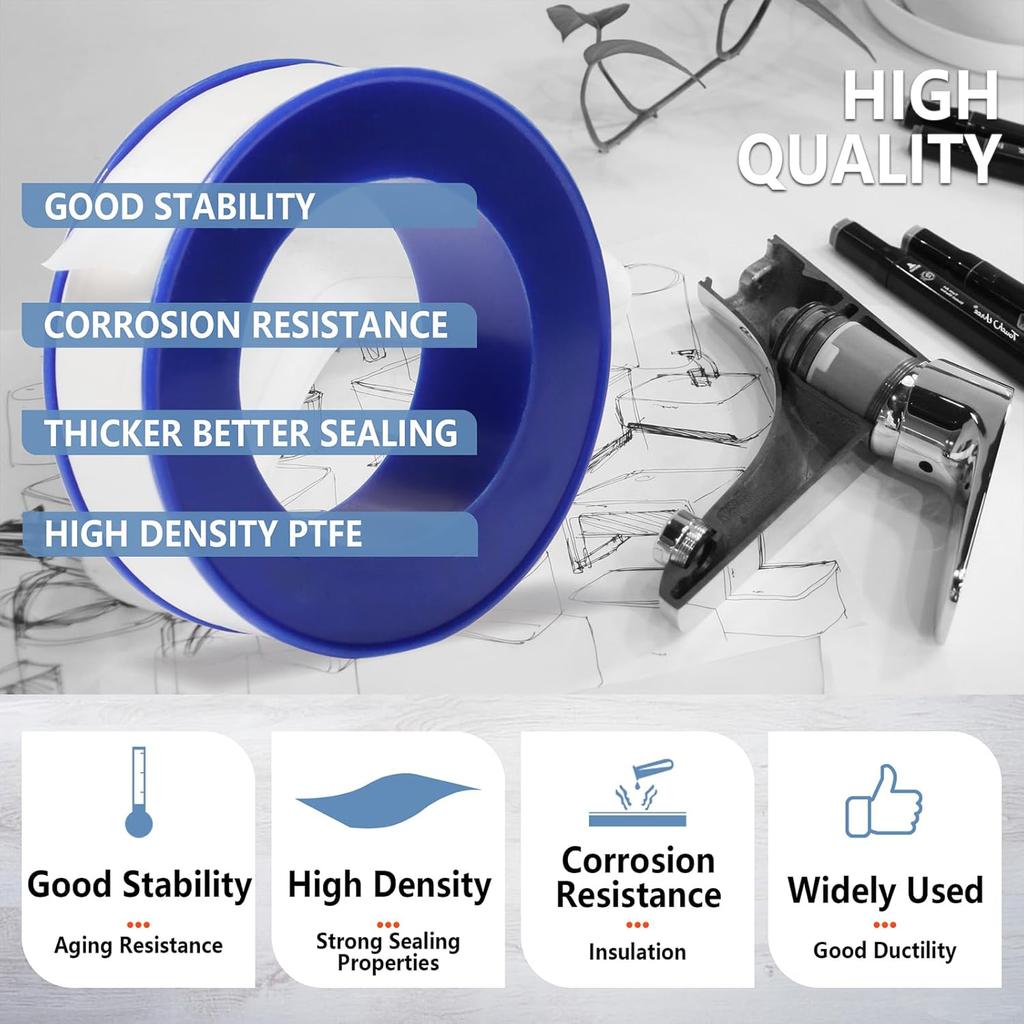 PTFE Water Pipe Tape Oil-free Sealing Tape Fitting Thread Seal Tape White Pipe Thread Seal Raw Material Tape Home Essential