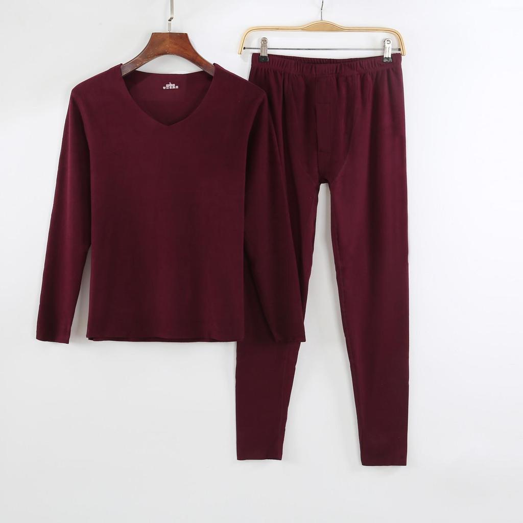 Мужской бесшовный комплект термобелья с V-образным вырезом - утолщенный бархат на осень/зиму 2023 г.