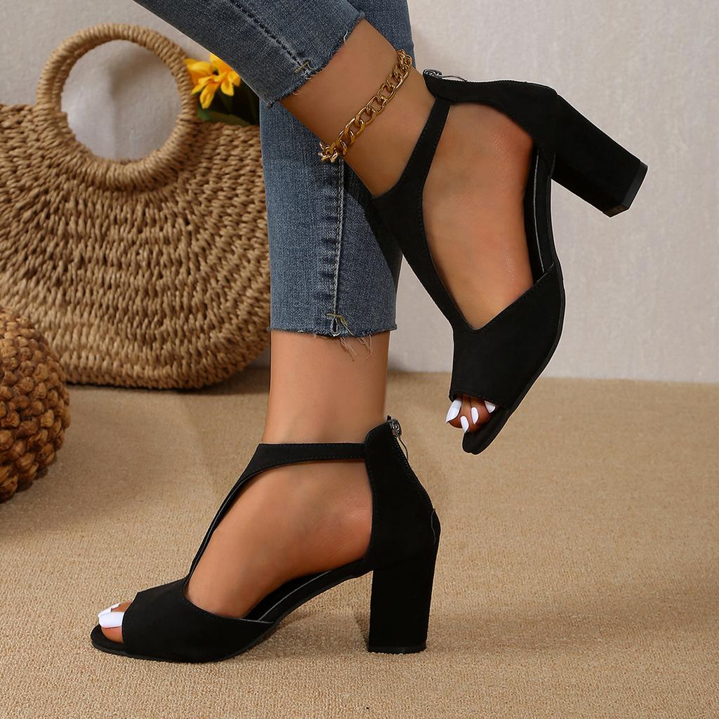 Босоножки на толстом каблуке большого размера женские летние новые европейская и американская мода с открытым носком сумка каблук задняя молния высокий каблук с открытым носком высокий каблук