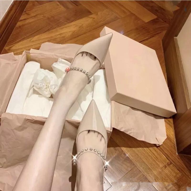 Остроносые нюдовые сандалии со стразами для женщин 2025 лето тонкий каблук лакированная кожа французский сказочный стиль высокий каблук туфли-лодочки