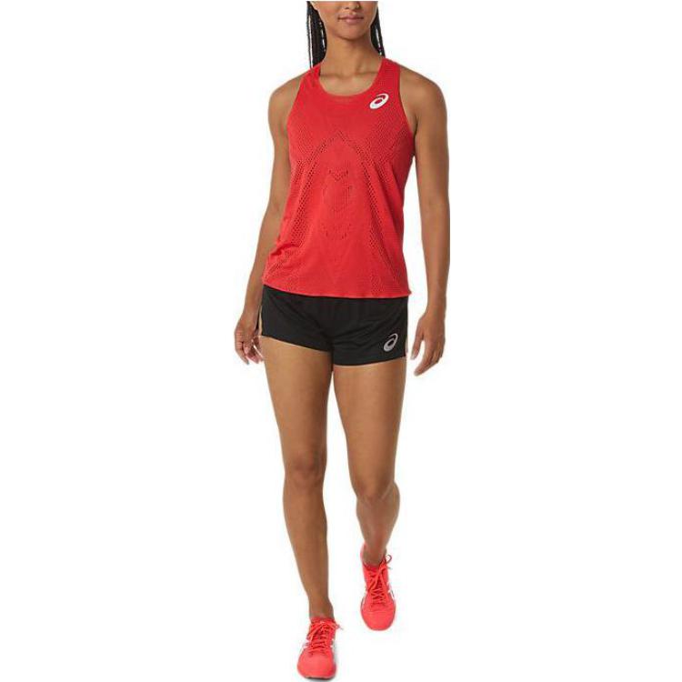Asics Ctibreeze Жаккардовый топ-майка Однотонный Повседневный С круглым вырезом Без рукавов Жилет Женские топы Красный 2092A379-602