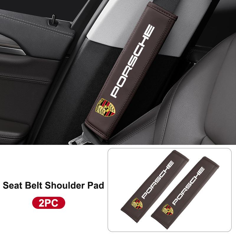 2Pcs Car Logo Style Seat Belt Shoulder Protection Covers Fit for Porsche Panamera Spyder Carrera Macan Boxster Cayman Cayenne