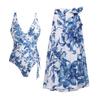 1011 European and American bikini new blue flower vacation split swimsuit set female explosion 19111 No