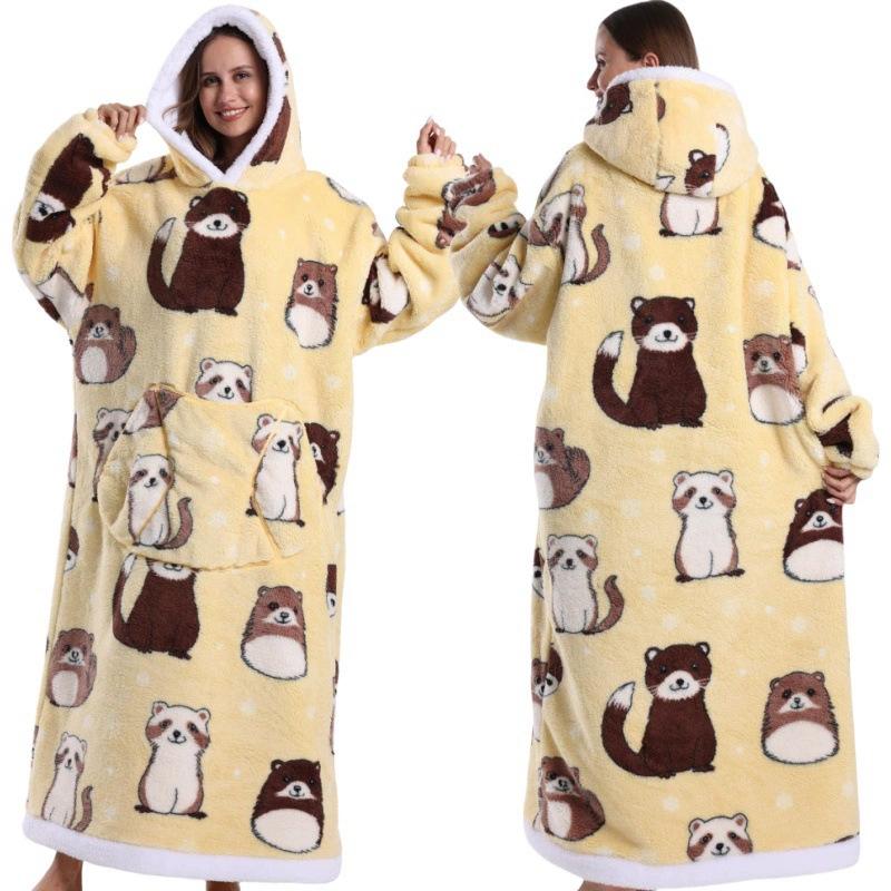 Autumn and Winter Sports and Leisure Warm TV Blanket Senior Women's Plush Comfortable Soft Bathrobe Warm Fluffy Robe