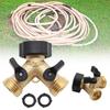 2-way Y-type Hose Splitter Garden Hose Distributor Brass Hose Tap Adapter with 2 Valves