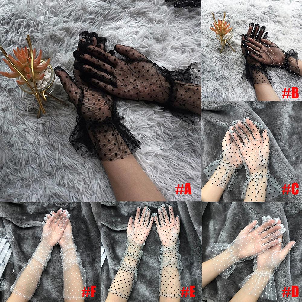 Осенняя Свадьба Перчатки на Пальцы с Оборками Солнцезащитные Эластичные в Пятнышко Кружевные Митенки Перчатки в Пятнышко Тюлевые Перчатки