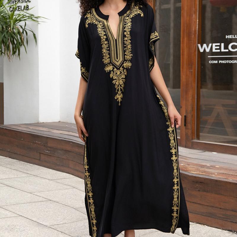 Женская мода лето весна цветочный узор принт рукава 1/2 V-образный вырез свободная талия повседневные платья