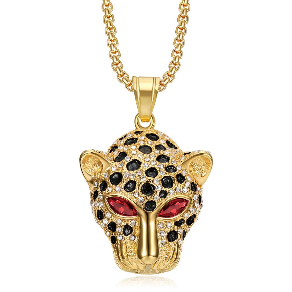 Cubic Zirconia Leopard Head Pendant Stainless Steel Necklace For Men Hip-hop Trendy Jewelry Gift