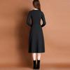 Knitted Dress Women Autumn Temperament V Neck Dress Spring and Autumn Solid Long Sleeve Sweater Long Dress Pullover Female