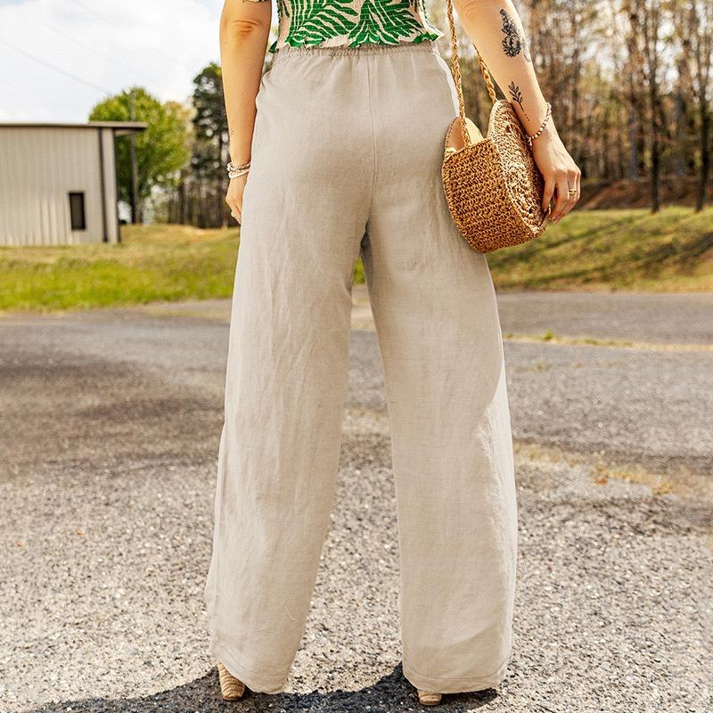 Женские весенние и летние новые повседневные женские брюки с карманами, широкие, из хлопка и льна, свободные брюки