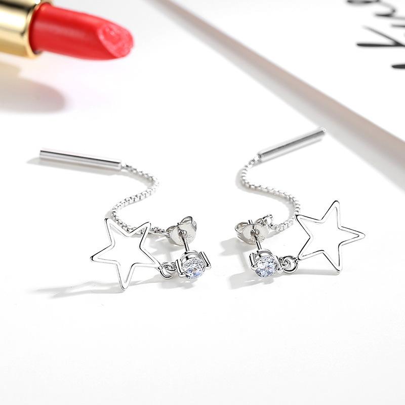 Tassel Exaggerated Earline Medium and Long Ear Jewelry, Sweet Temperament Silver-plated Personalized Pentagram Earrings.